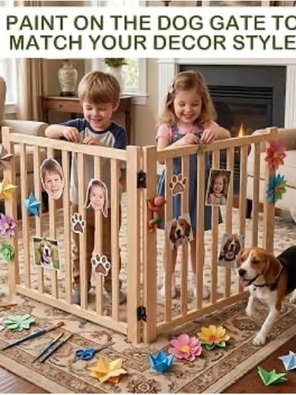 Adjustable Wooden Pet Playpen Gate - Natural Wood